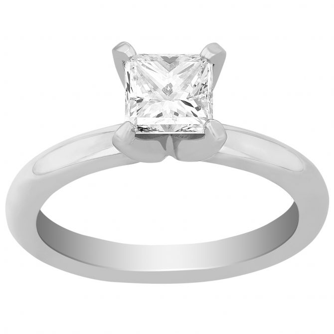 Princess Diamond Solitaire Engagement Ring in White Gold, 1 ct