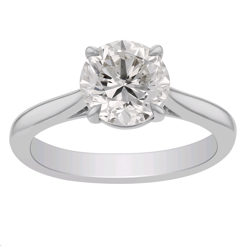 Round Diamond Solitaire Engagement Ring in White Gold, 1.91  ct