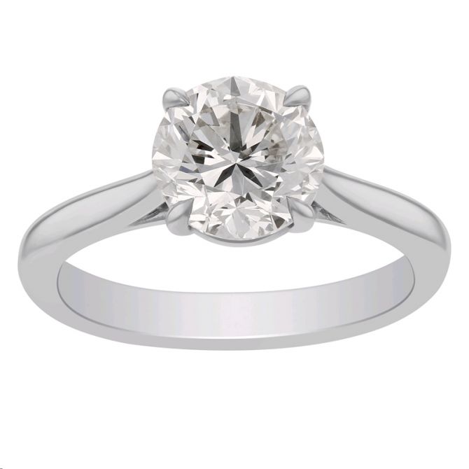 Round Diamond Solitaire Engagement Ring in White Gold, 1.91  ct