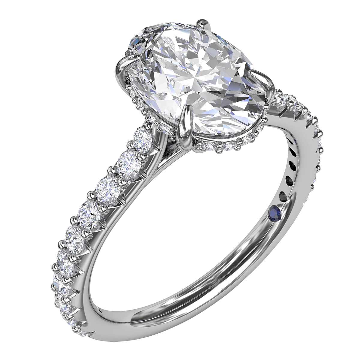 Diamond Shared Prong Side Stone Engagement Ring Setting in White Gold with Oval Diamond Gallery