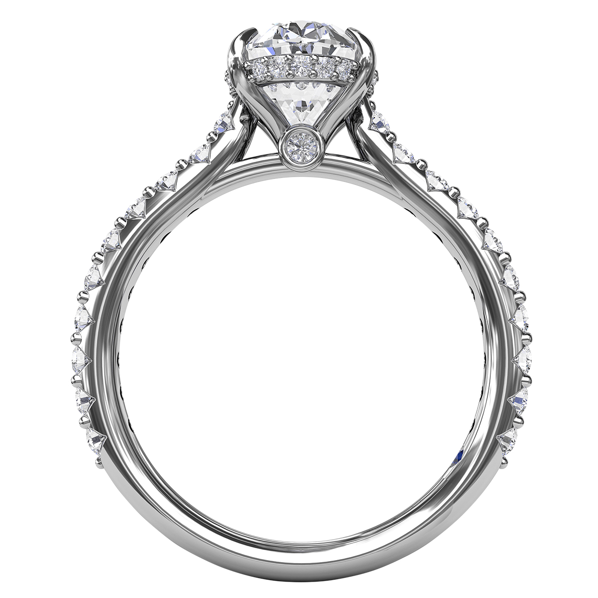 Diamond Shared Prong Side Stone Engagement Ring Setting in White Gold with Oval Diamond Gallery