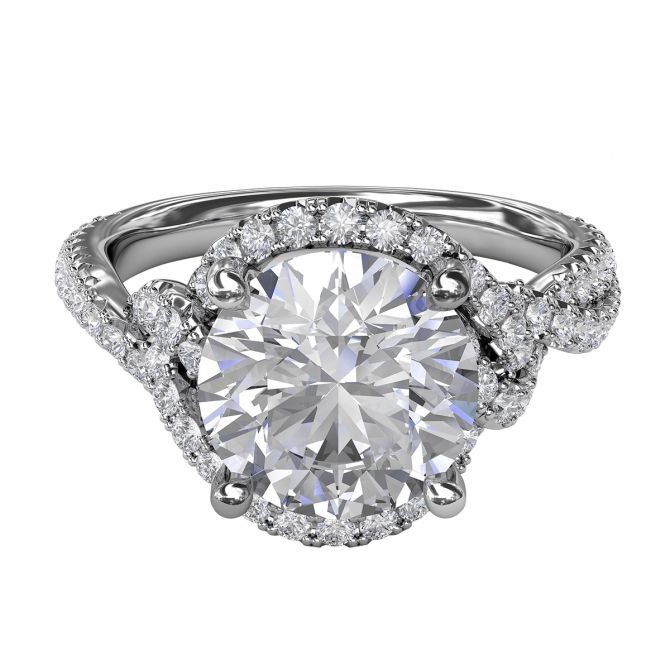 Diamond Twisted Halo 2 Row Engagement Ring Setting in White Gold