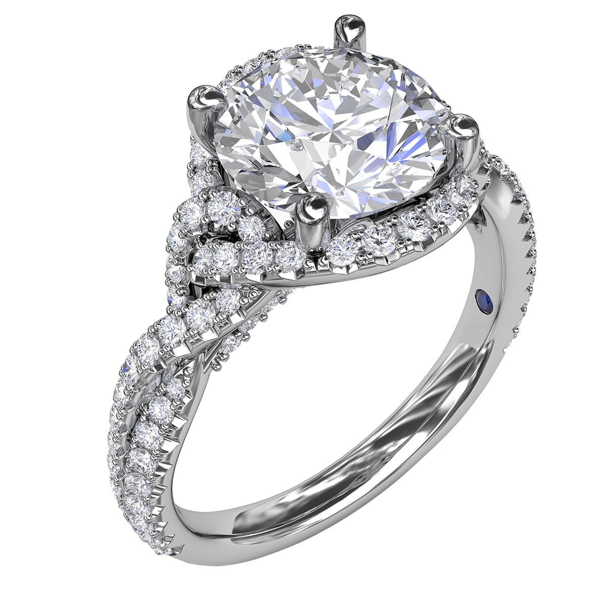 Diamond Twisted Halo 2 Row Engagement Ring Setting in White Gold