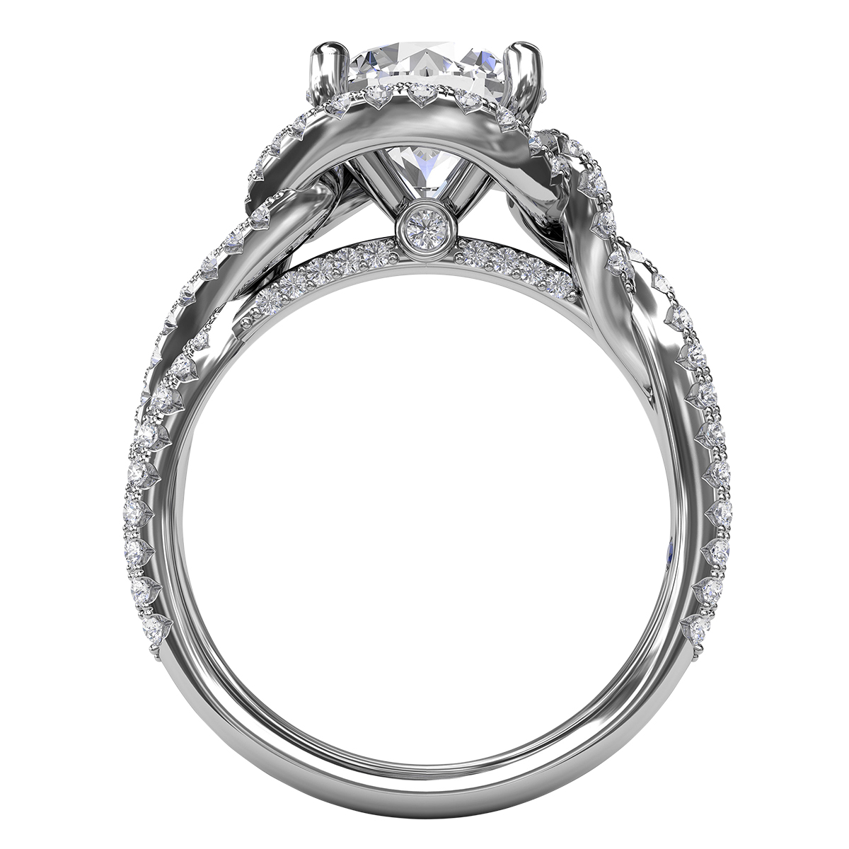 Diamond Twisted Halo 2 Row Engagement Ring Setting in White Gold