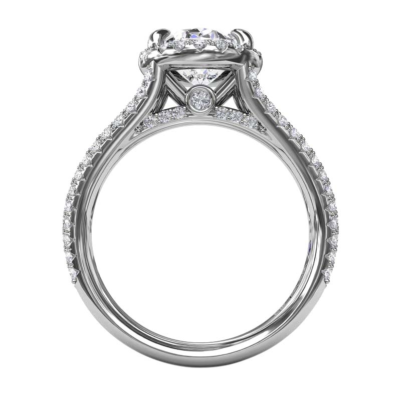 Diamond Oval Halo & 3 Row Shank Engagement Ring Setting in White Gold
