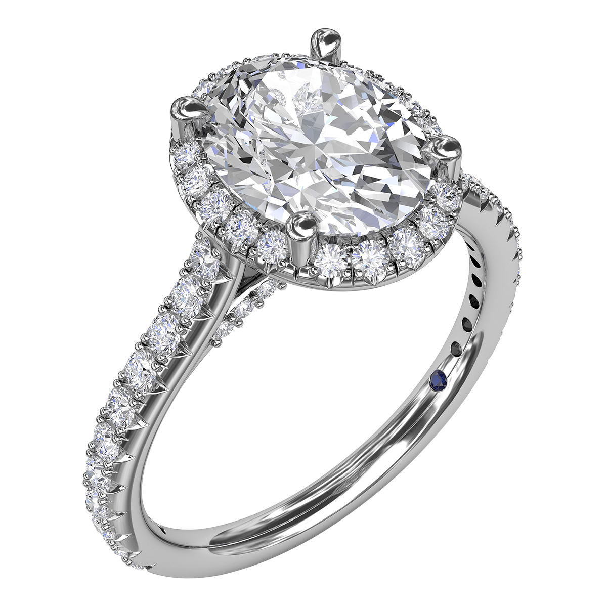 Diamond Oval Halo Engagement Ring Setting in White Gold with Diamond Gallery & Side Stones