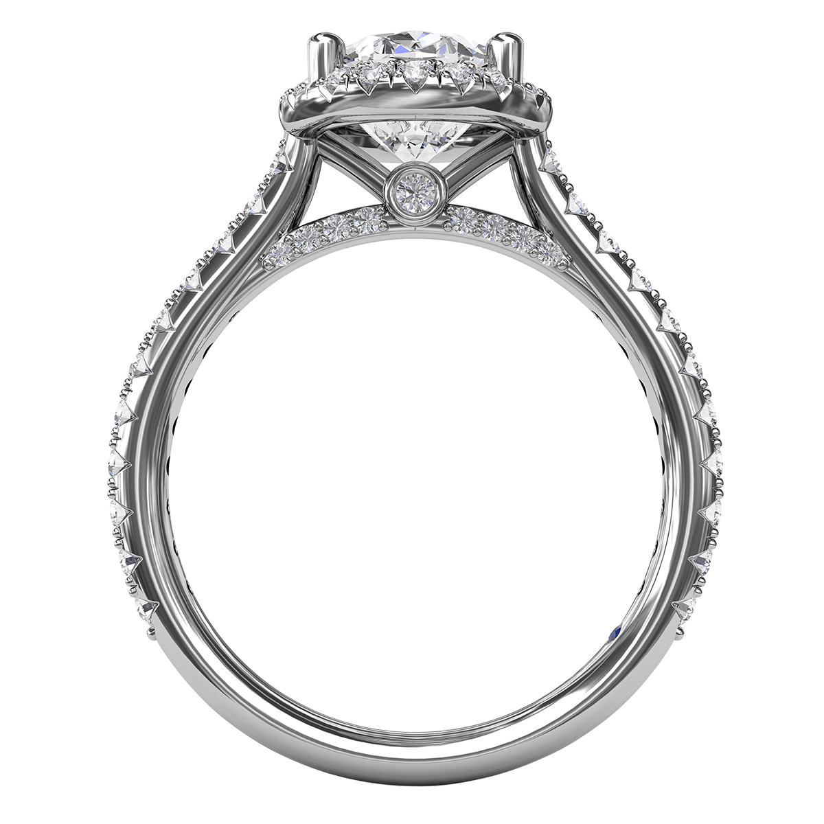 Diamond Oval Halo Engagement Ring Setting in White Gold with Diamond Gallery & Side Stones