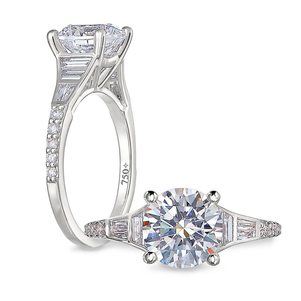 Peter Storm Diamond Baguette Side Detail Engagement Ring Setting in White Gold