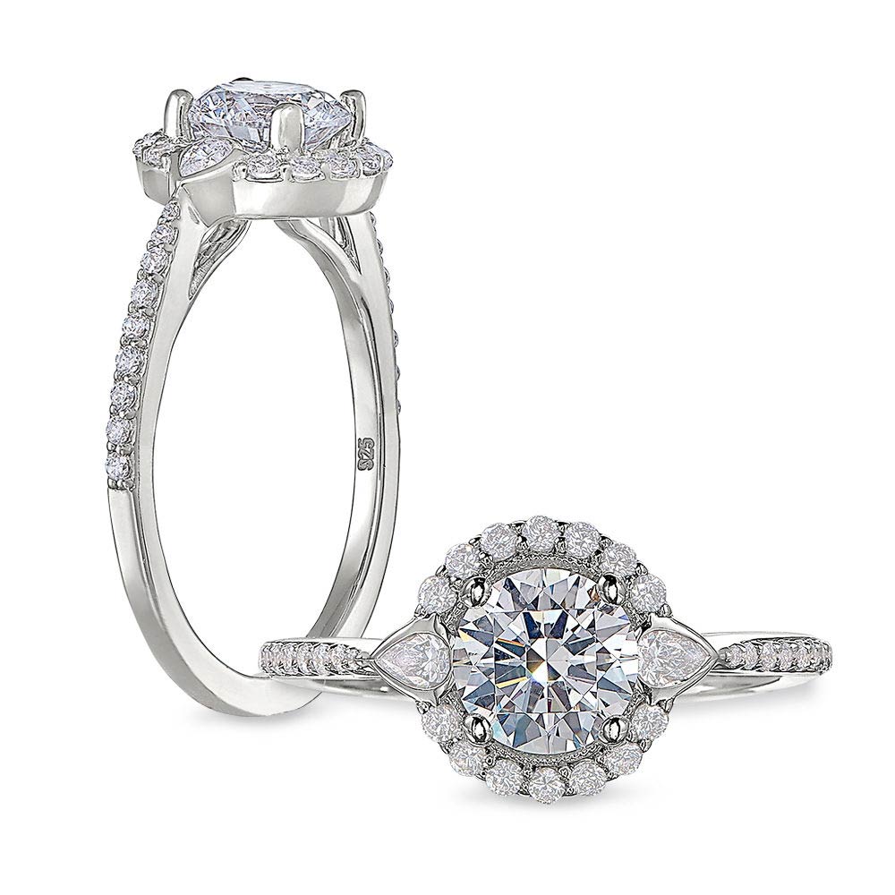 Peter Storm Diamond Halo & Pear Accent Engagement Ring Setting in White Gold