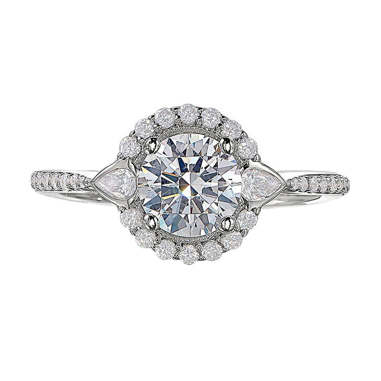 Peter Storm Diamond Halo & Pear Accent Engagement Ring Setting in White Gold