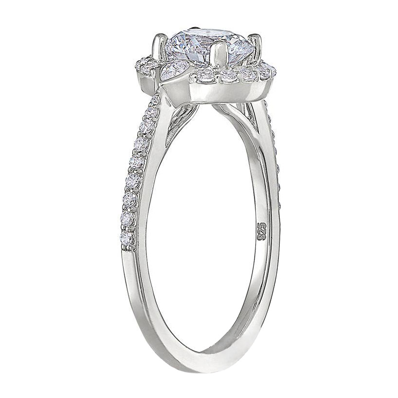 Peter Storm Diamond Halo & Pear Accent Engagement Ring Setting in White Gold