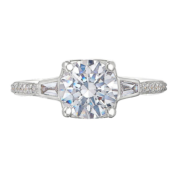 Peter Storm Diamond Baguette & Pavé Side Stone Engagement Ring Setting in White Gold