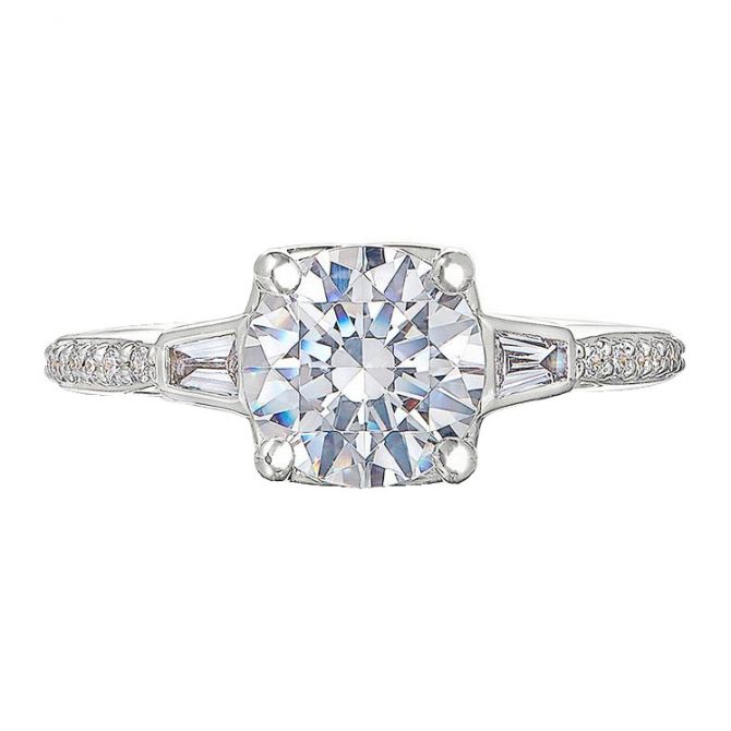 Peter Storm Diamond Baguette & Pavé Side Stone Engagement Ring Setting in White Gold