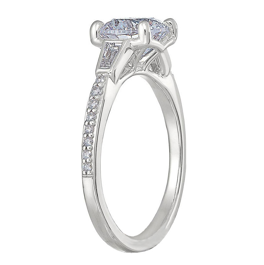 Peter Storm Diamond Baguette & Pavé Side Stone Engagement Ring Setting in White Gold
