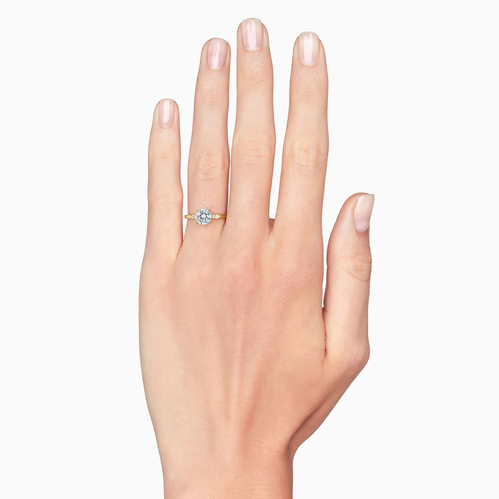 18K Gold Silk Prong Diamond Trio Accent Engagement Ring Setting