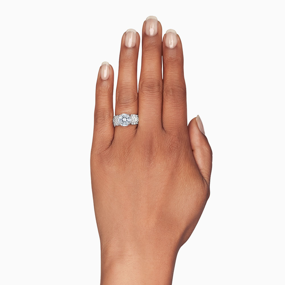 18K Gold Bold Diamond Pavé 3 Row Engagement Ring Setting