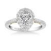 ArtCarved Diamond Pear Shaped Halo & Side Stone Engagement Ring Setting in White & Yellow Gold