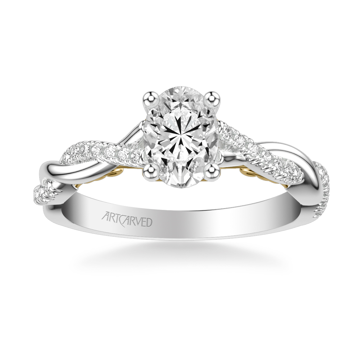 ArtCarved Diamond 2 Row Twist Engagement Ring Setting in White & Yellow Gold