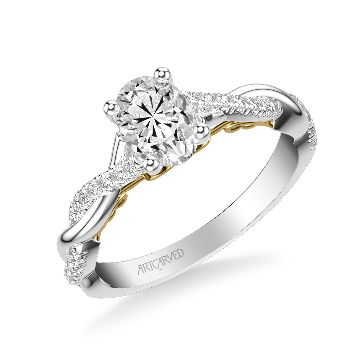 ArtCarved Diamond 2 Row Twist Engagement Ring Setting in White & Yellow Gold