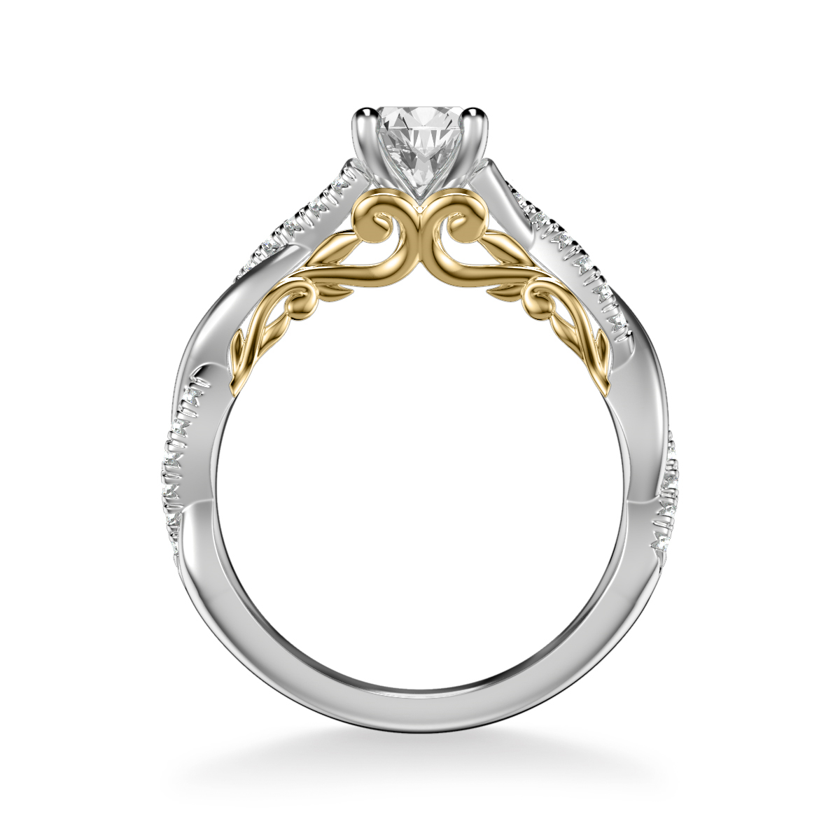 ArtCarved Diamond 2 Row Twist Engagement Ring Setting in White & Yellow Gold