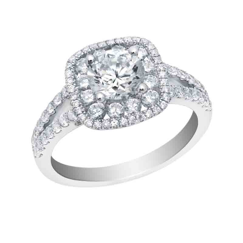 Diamond Double Halo & Split Shank Engagement Ring Setting in White Gold