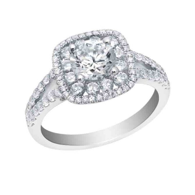 Diamond Double Halo & Split Shank Engagement Ring Setting in White Gold
