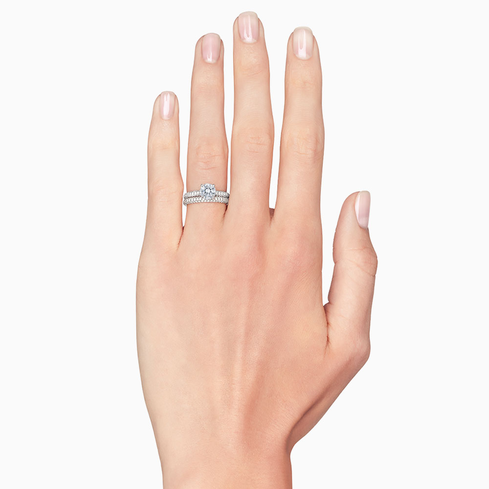 18K Gold Diamond 3 Row Pavé Engagement Ring Settings