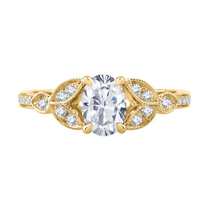 A. Jaffe Diamond Petal & Milgrain Pattern Engagement Ring Setting in Yellow Gold