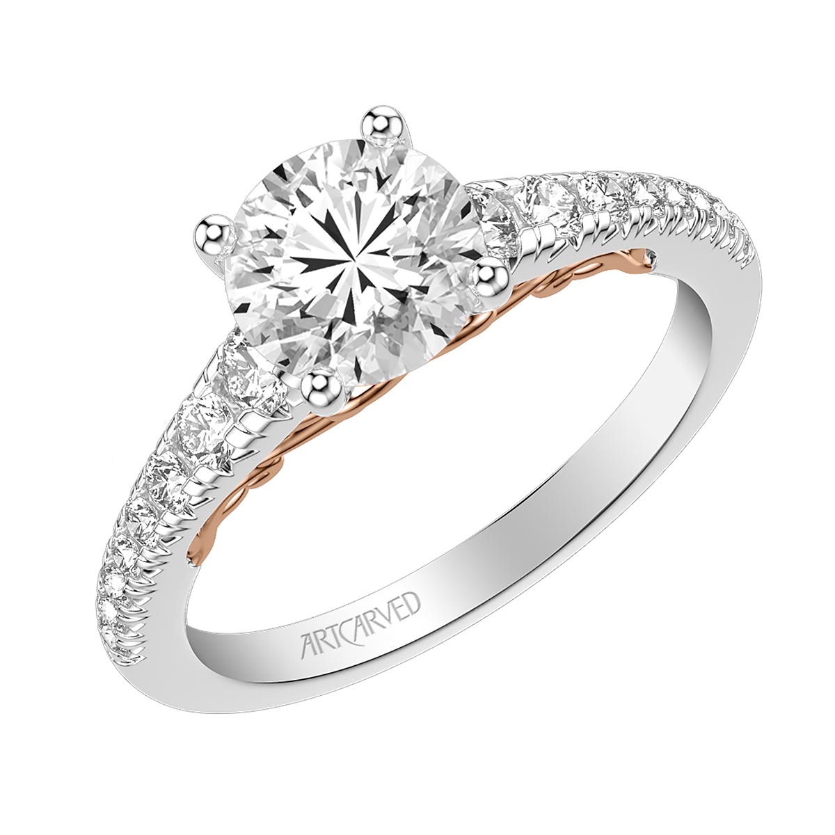 ArtCarved Lyric Diamond Side Stone Engagement Ring Setting in White & Rose Gold