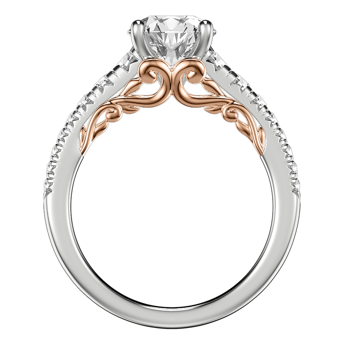 ArtCarved Lyric Diamond Side Stone Engagement Ring Setting in White & Rose Gold