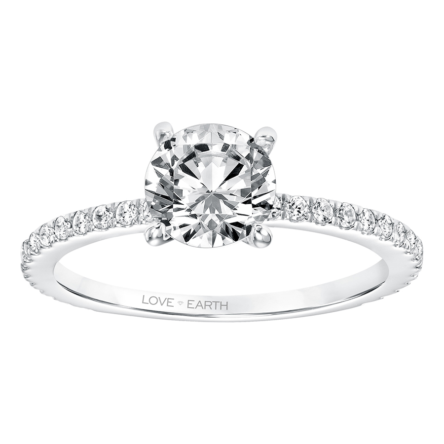 Love Earth Engagement Ring Setting with Lab Grown Diamond 3/4 Shank in White Gold, .30 cttw
