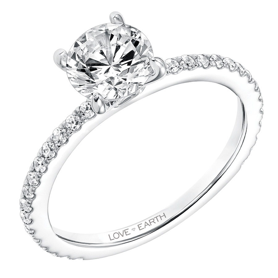 Love Earth Engagement Ring Setting with Lab Grown Diamond 3/4 Shank in White Gold, .30 cttw