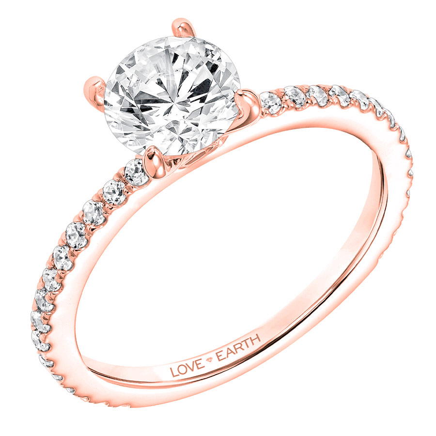 Love Earth Engagement Ring Setting with Lab Grown Diamond 3/4 Shank in Rose Gold, .30 cttw