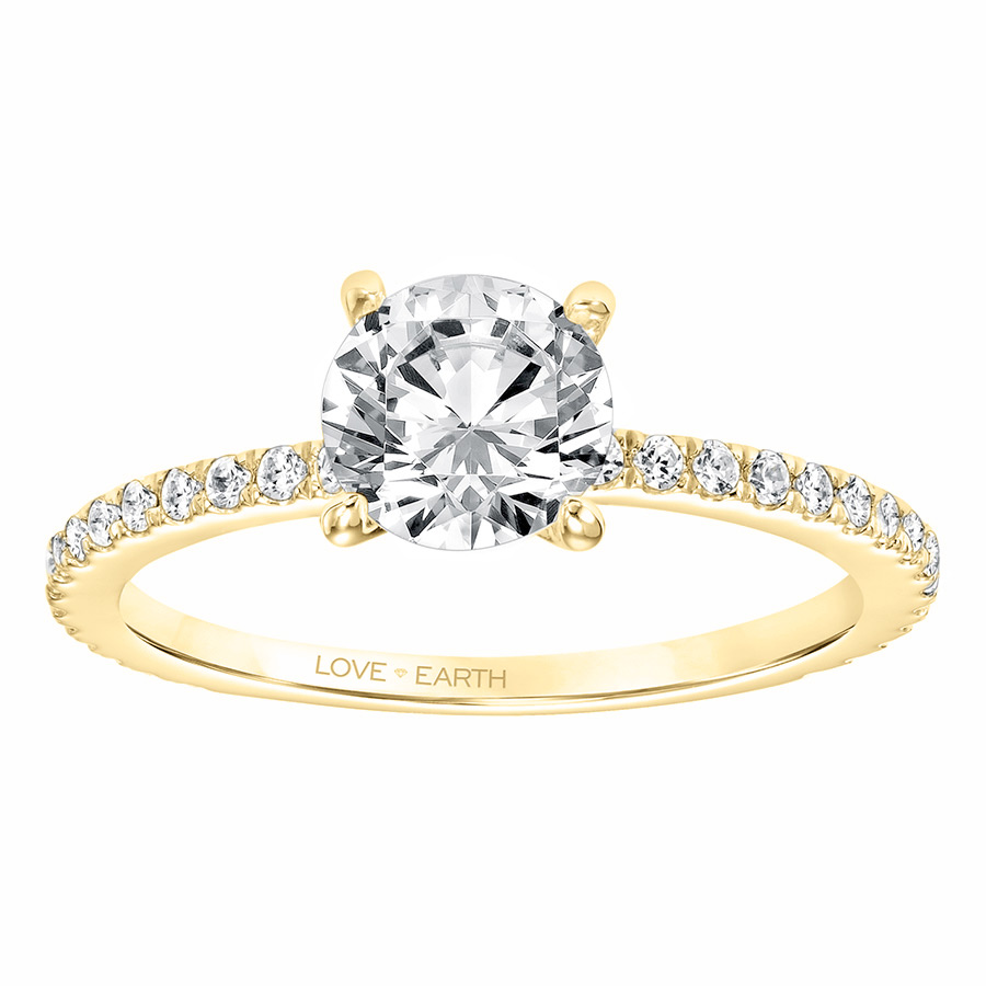 Love Earth Engagement Ring Setting with Lab Grown Diamond 3/4 Shank in Yellow Gold, .30 cttw