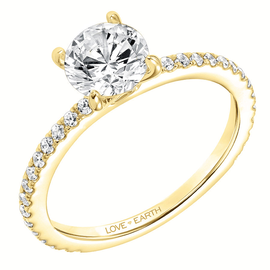 Love Earth Engagement Ring Setting with Lab Grown Diamond 3/4 Shank in Yellow Gold, .30 cttw