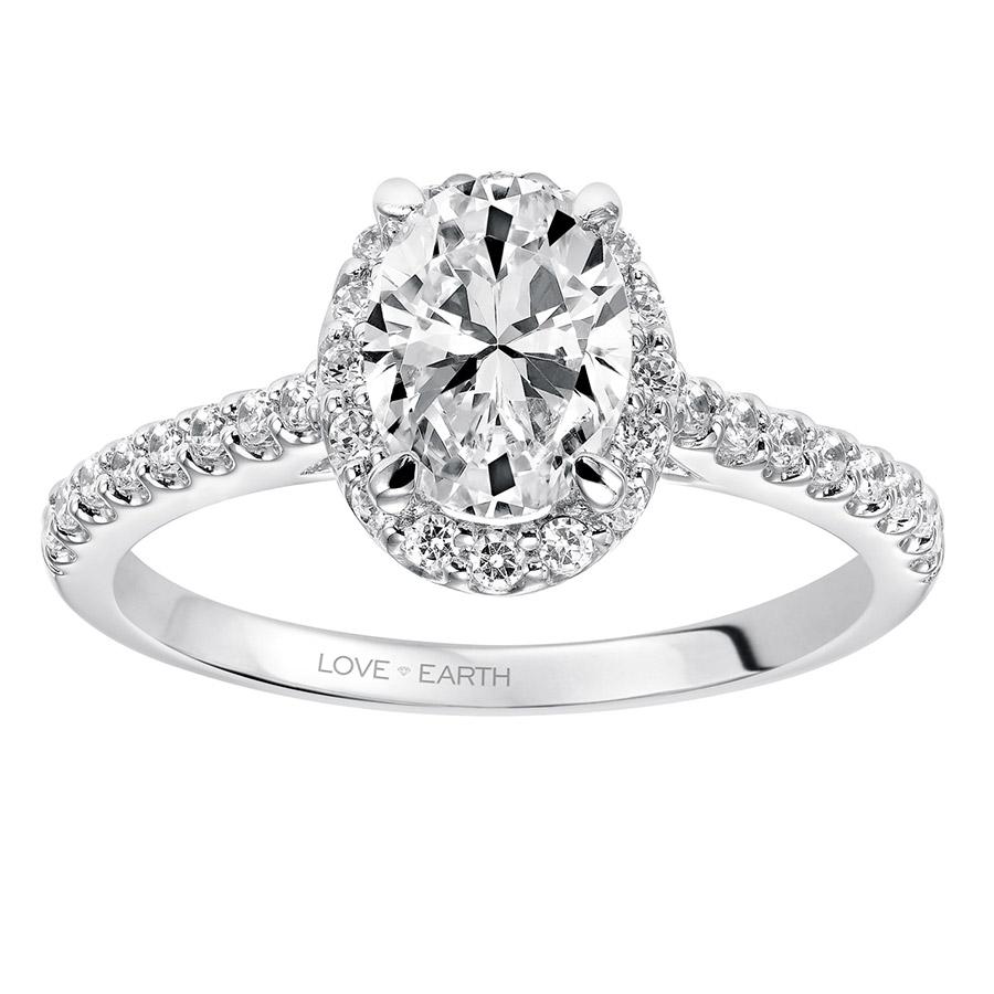 Love Earth Engagement Ring Setting with Lab Grown Diamond Oval Halo & Shank in White Gold