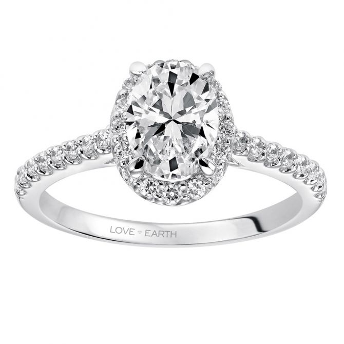 Love Earth Engagement Ring Setting with Lab Grown Diamond Oval Halo & Shank in White Gold