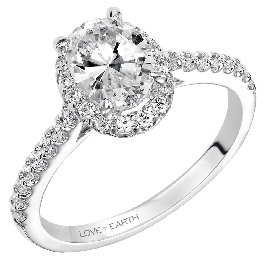 Love Earth Engagement Ring Setting with Lab Grown Diamond Oval Halo & Shank in White Gold