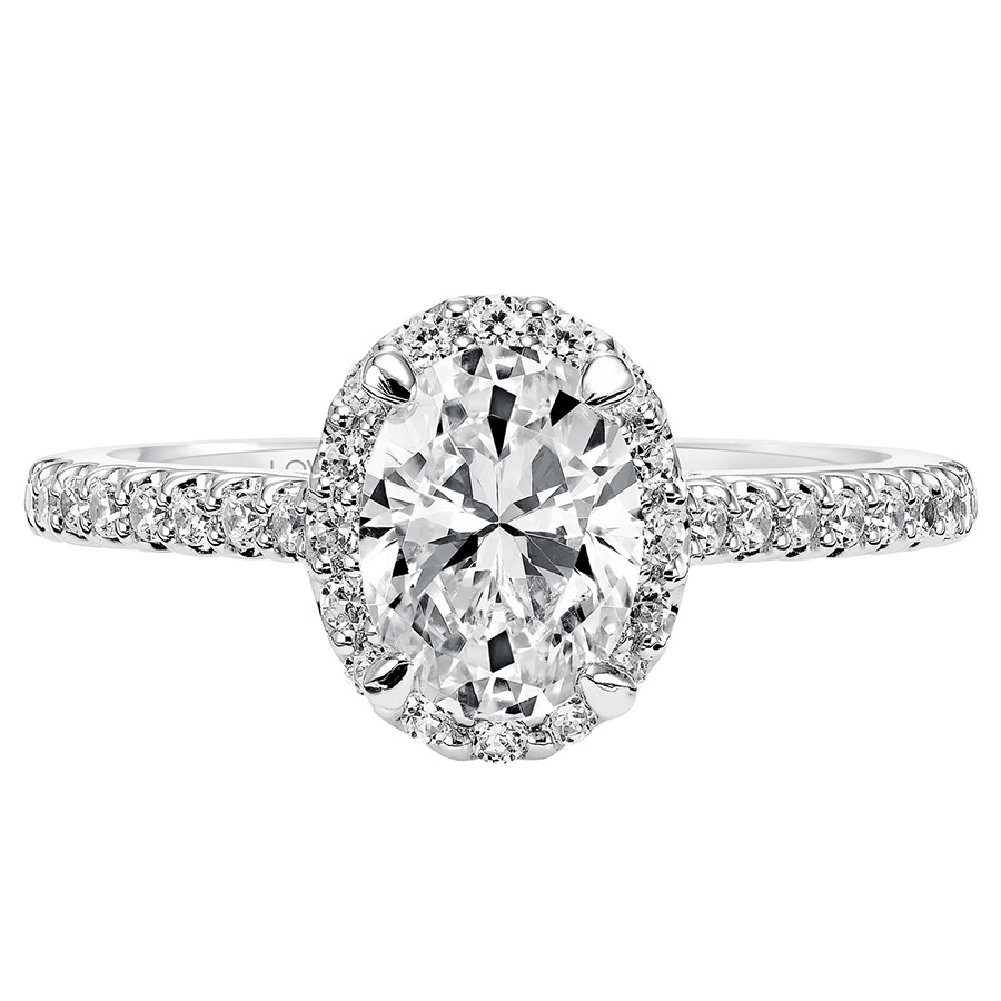Love Earth Engagement Ring Setting with Lab Grown Diamond Oval Halo & Shank in White Gold