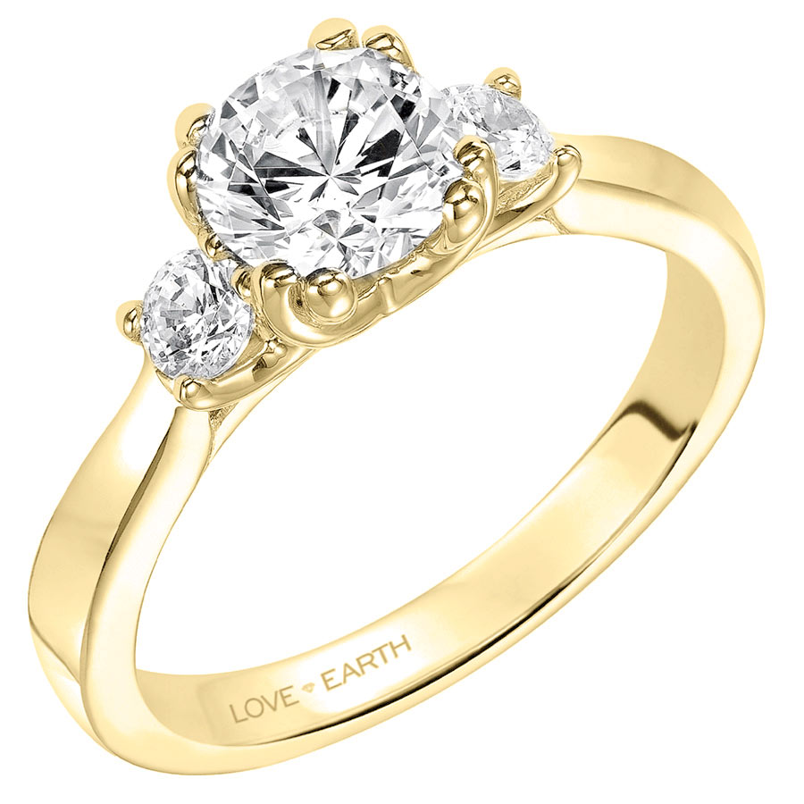 Love Earth Lab Grown Diamond 3 Stone Engagement Ring Setting in Yellow Gold