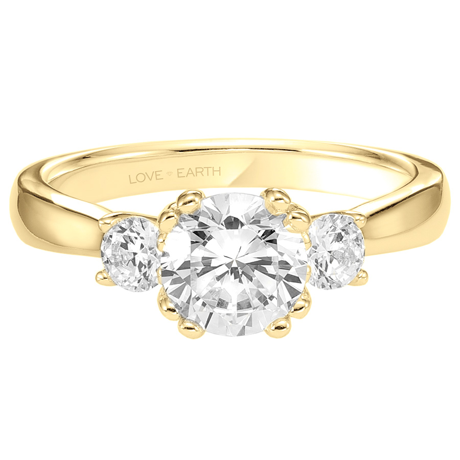 Love Earth Lab Grown Diamond 3 Stone Engagement Ring Setting in Yellow Gold