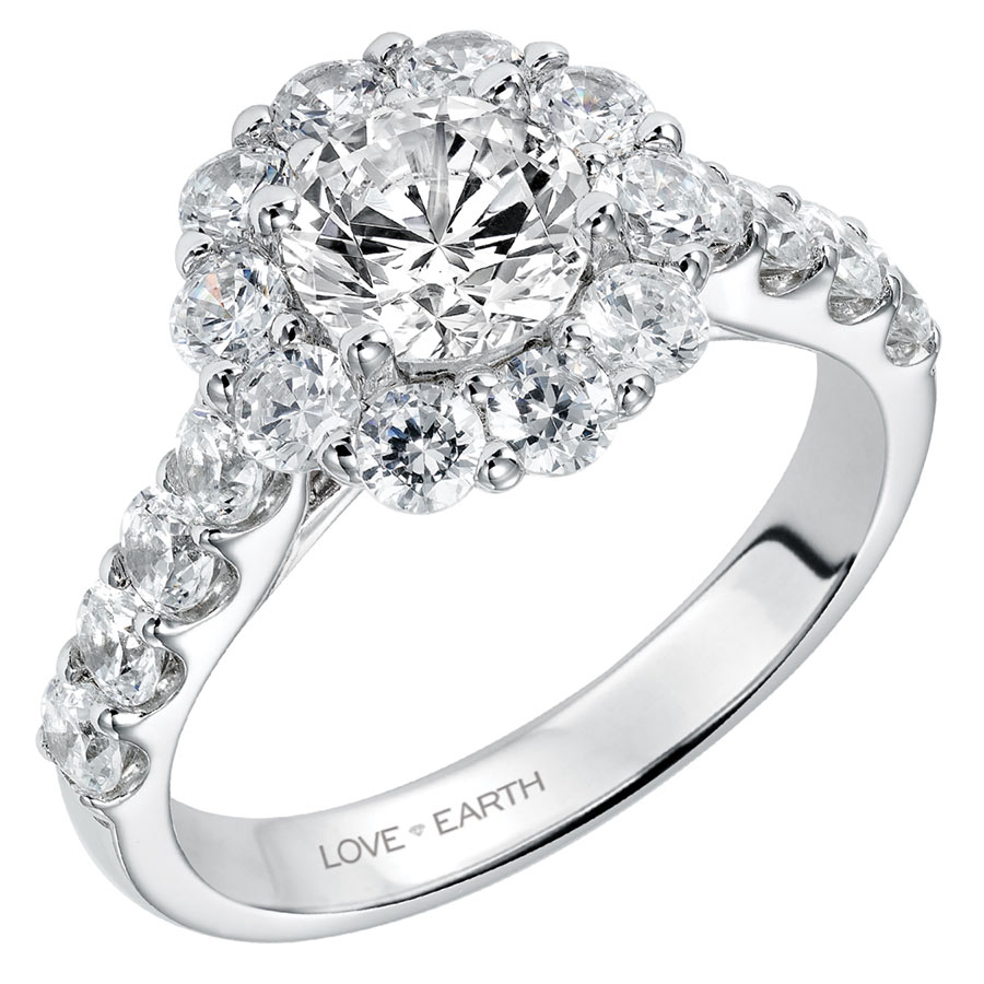 Love Earth Engagement Ring Setting with Lab Grown Diamond Bold Halo & Shank in White Gold