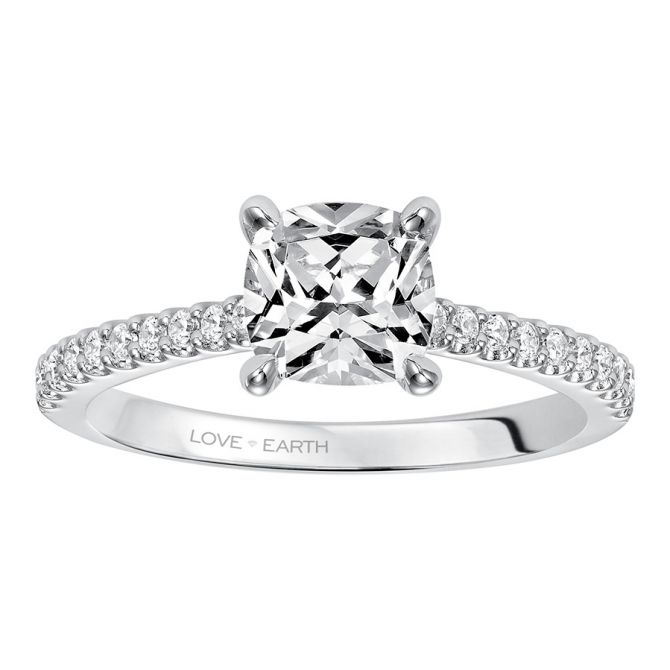 Love Earth Engagement Ring Setting with Lab Grown Diamond Half Shank in White Gold, .20 cttw