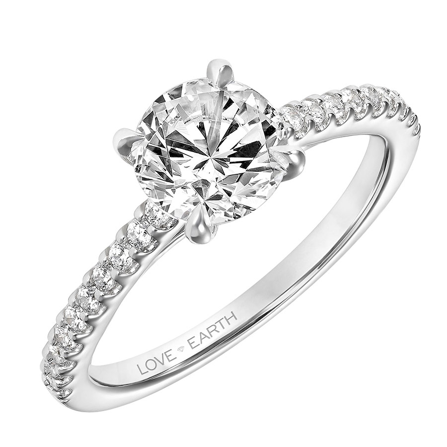 Love Earth Engagement Ring Setting with Lab Grown Diamond Half Shank in White Gold, .20 cttw