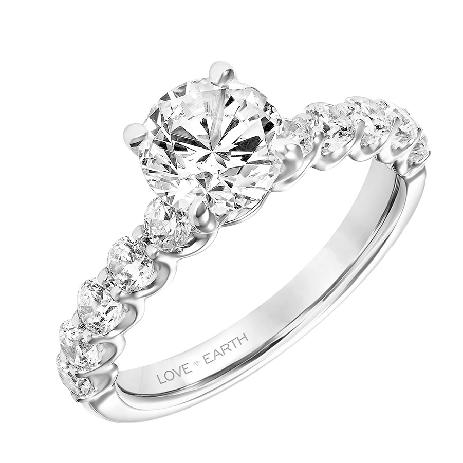 Love Earth Engagement Ring Setting with Lab Grown Diamond U-Prong Shank in White Gold, .80 cttw