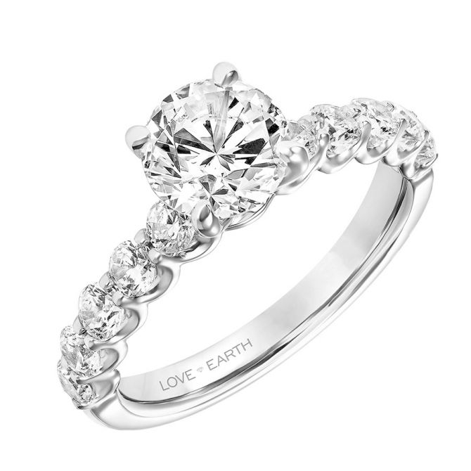 Love Earth Engagement Ring Setting with Lab Grown Diamond U Prong Shank in White Gold .80 cttw