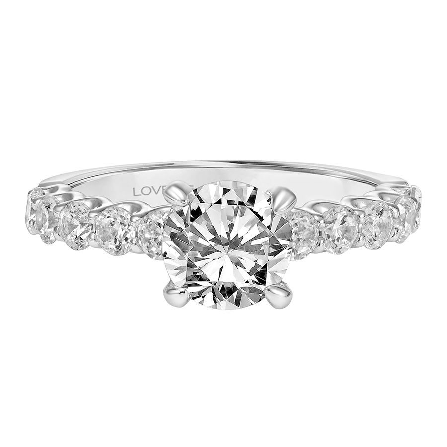 Love Earth Engagement Ring Setting with Lab Grown Diamond U-Prong Shank in White Gold, .80 cttw