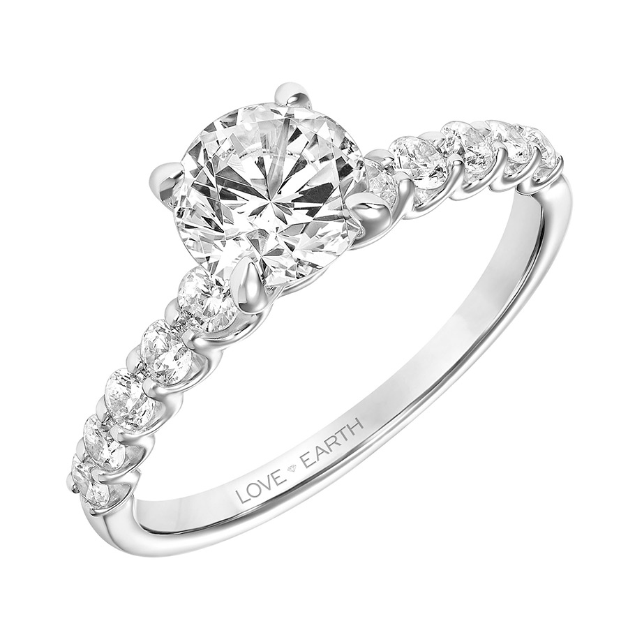 Love Earth Engagement Ring Setting with Lab Grown Diamond U-Prong Shank in White Gold, .41 cttw