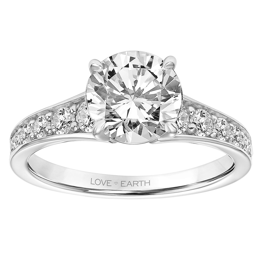 Love Earth Engagement Ring Setting with Lab Grown Diamond Bead & Bright Tapered Shank in White Gold