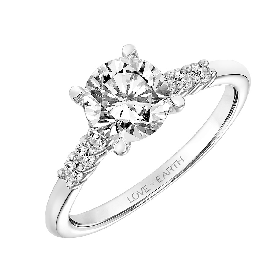 Love Earth Engagement Ring Setting with 6 Lab Grown Diamond Side Stones in White Gold, .21 cttw